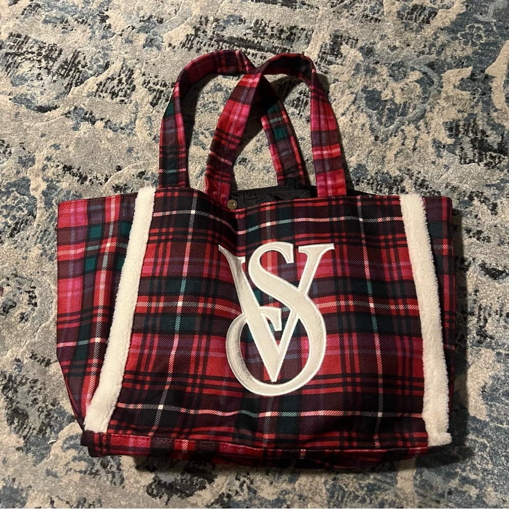 Victorias Secret Plaid & Sherpa Tote Bag